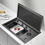 32 Inch Undermount Kitchen Sink 304 Stainless Steel  Black Single Bowl with Pull-out Hot Cold Faucet