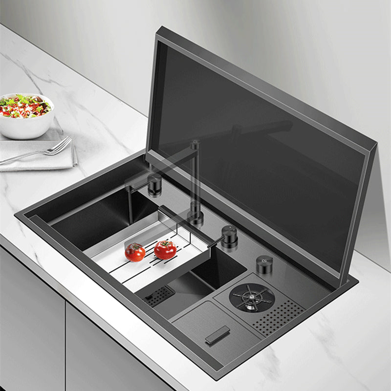 32 Inch Undermount Kitchen Sink 304 Stainless Steel  Black Single Bowl with Pull-out Hot Cold Faucet