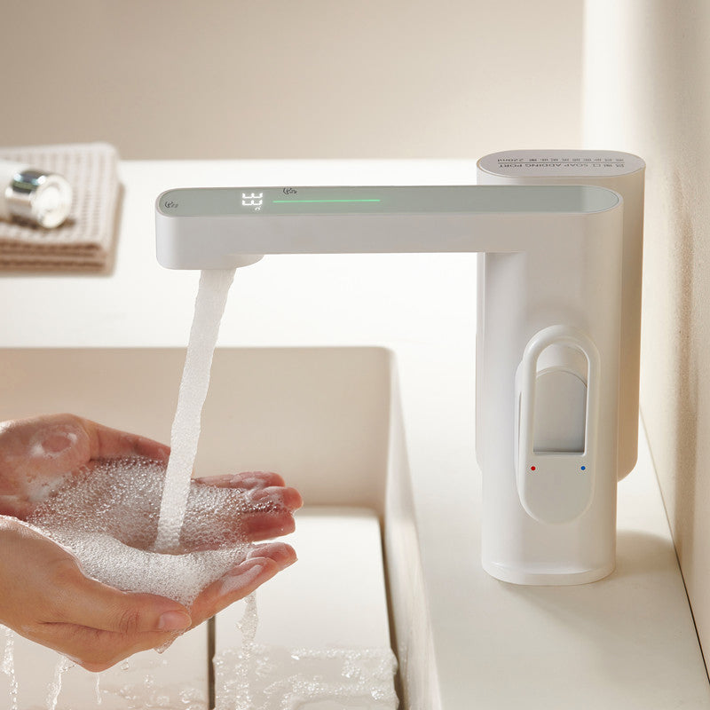 Smart Bathroom Sink Basin Touch Sensor Hot Cold Faucet with LED Temperature Display Soap dispenser