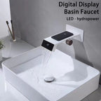 Bathroom Hot Cold Wall Mounted Waterfall Digital Display Basin Faucet
