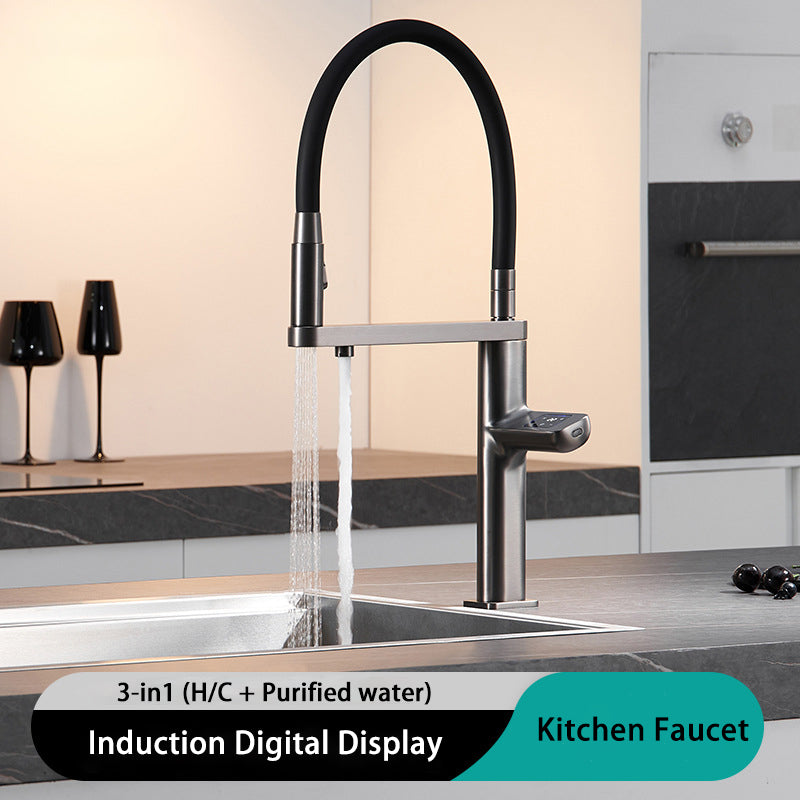 Kitchen Faucet Touch Sensor with Digital Temperature Display Hot Cold Water 3-in-1 Smart Pullout Mixer Tap