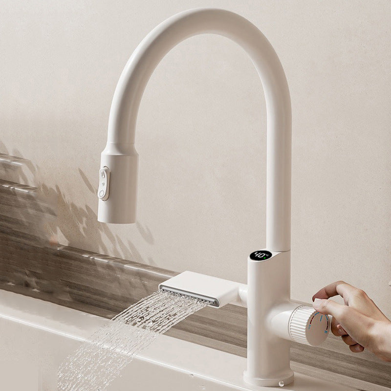 Kitchen Sink Faucet Hot Cold Water Waterfall Digital Display Pull-out