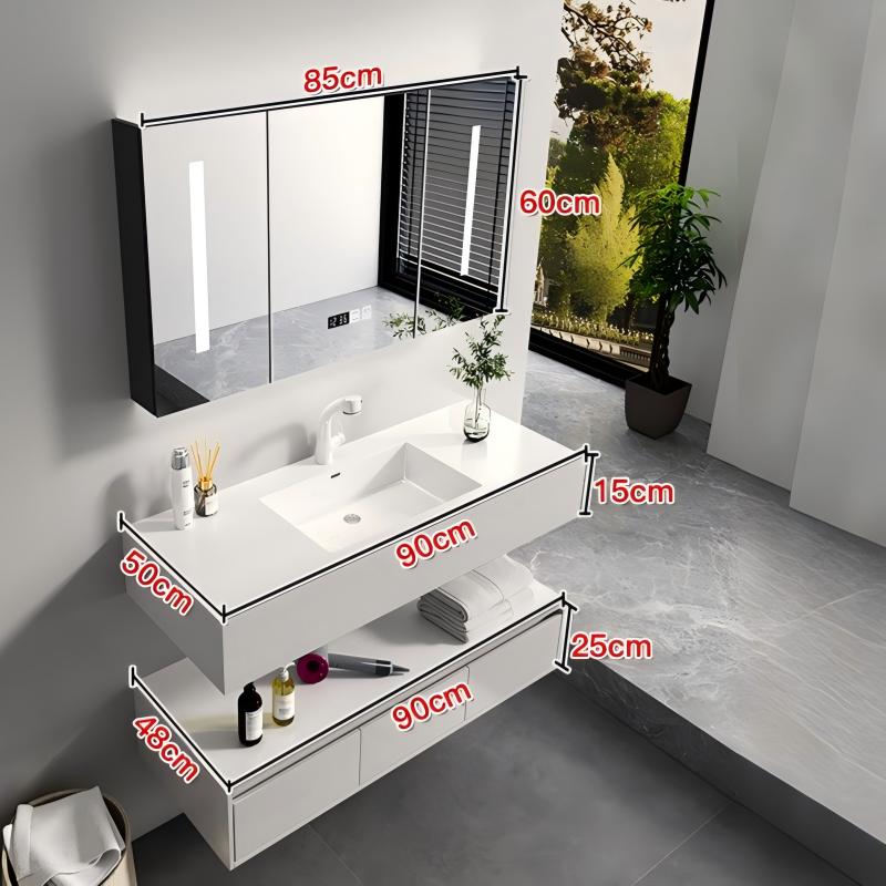 36'' Home Bathroom Vanity Plywood Cabinet with Sintered Stone Countertop Single Ceramic Basin Sink