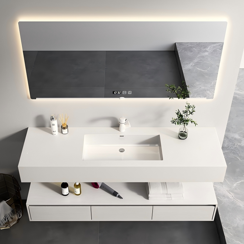 36'' Home Bathroom Vanity Plywood Cabinet with Sintered Stone Countertop Single Ceramic Basin Sink