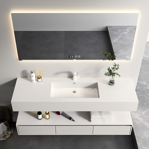 36'' Home Bathroom Vanity Plywood Cabinet with Sintered Stone Countertop Single Ceramic Basin Sink