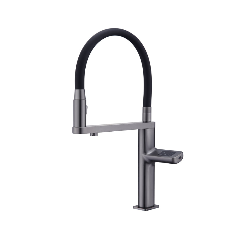 Kitchen Faucet Touch Sensor with Digital Temperature Display Hot Cold Water 3-in-1 Smart Pullout Mixer Tap