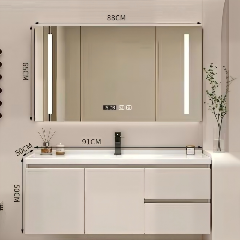 36" Floating Bathroom Vanity with Smart Mirror Cabinet | Custom Modern Bathroom Cabinet for Apartment