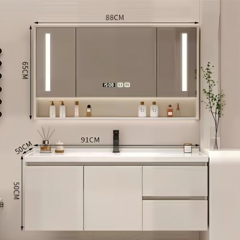 36" Floating Bathroom Vanity with Smart Mirror Cabinet | Custom Modern Bathroom Cabinet for Apartment