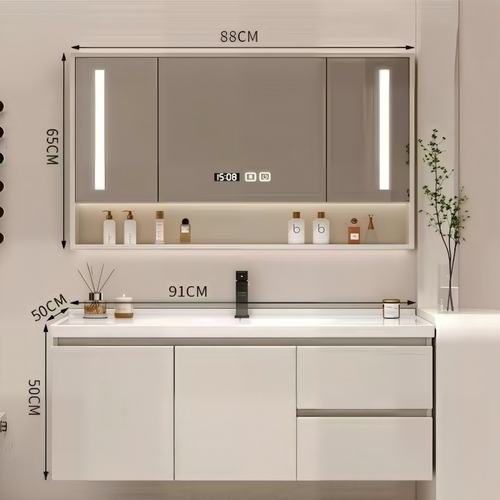 36" Floating Bathroom Vanity with Smart Mirror Cabinet | Custom Modern Bathroom Cabinet for Apartment