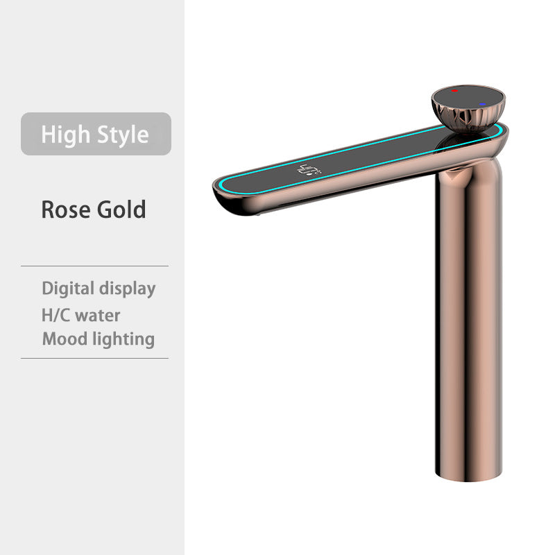 Multifunctional Basin Faucet With LED Temperature Display Hot Cold Ambient Lighting