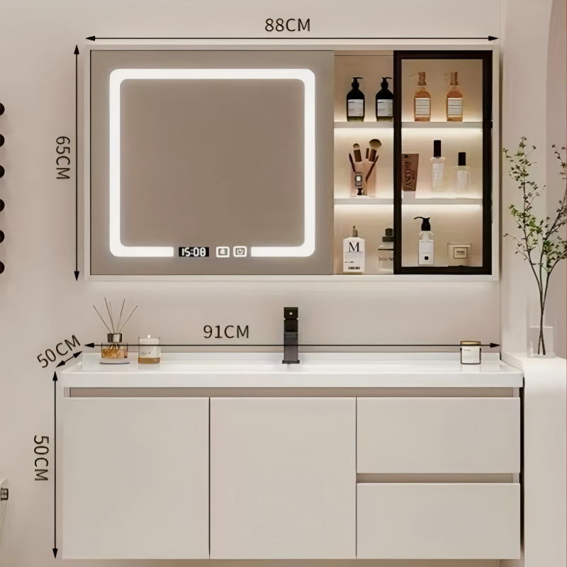 36" Floating Bathroom Vanity with Smart Mirror Cabinet | Custom Modern Bathroom Cabinet for Apartment