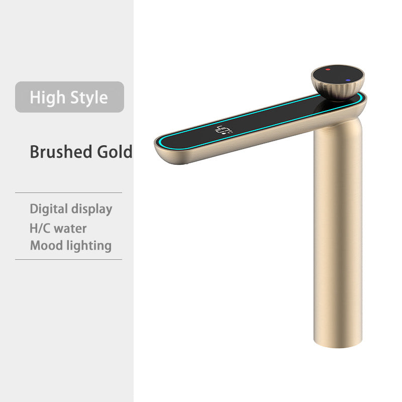 Multifunctional Basin Faucet With LED Temperature Display Hot Cold Ambient Lighting