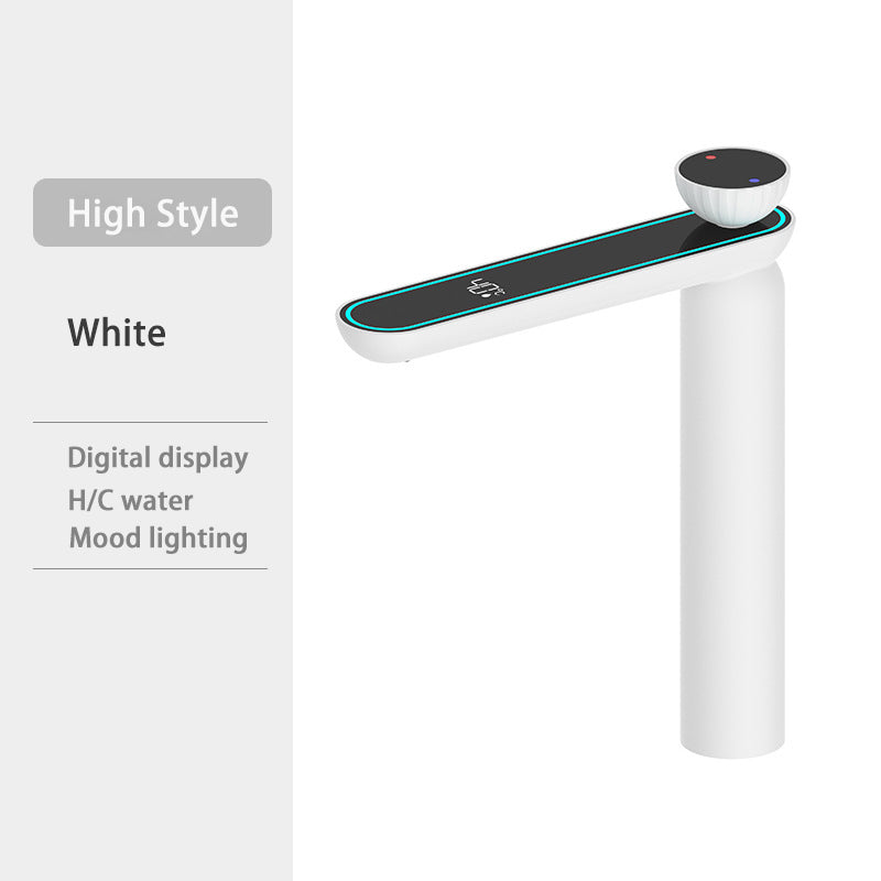 Multifunctional Basin Faucet With LED Temperature Display Hot Cold Ambient Lighting