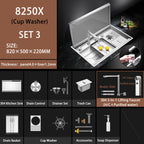 304 Stainless Steel 32 Inch Kitchen Sink Hidden Cover Single Bowl with Pullout Hot Cold Folding Faucet