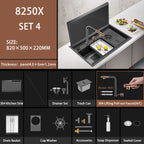 32 Inch Undermount Kitchen Sink 304 Stainless Steel  Black Single Bowl with Pull-out Hot Cold Faucet