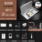304 Stainless Steel 32 Inch Kitchen Sink Hidden Cover Single Bowl with Pullout Hot Cold Folding Faucet