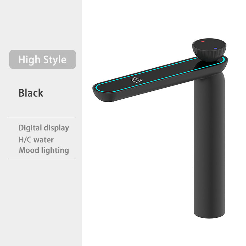 Multifunctional Basin Faucet With LED Temperature Display Hot Cold Ambient Lighting
