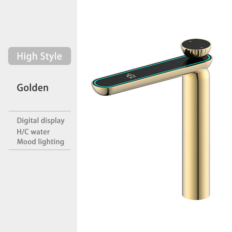 Multifunctional Basin Faucet With LED Temperature Display Hot Cold Ambient Lighting