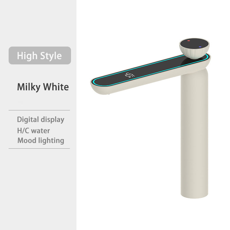 Multifunctional Basin Faucet With LED Temperature Display Hot Cold Ambient Lighting