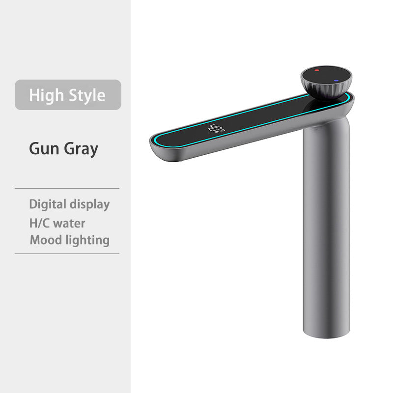 Multifunctional Basin Faucet With LED Temperature Display Hot Cold Ambient Lighting
