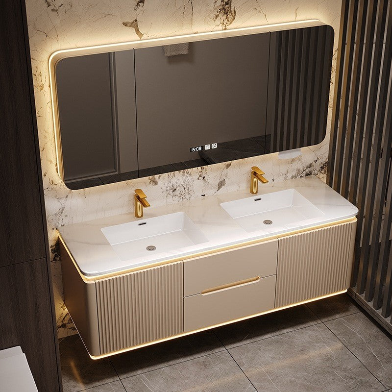 Modern Floating Bathroom Vanity with Smart Mirror Cabinet Custom Painted Plywood Cabinet